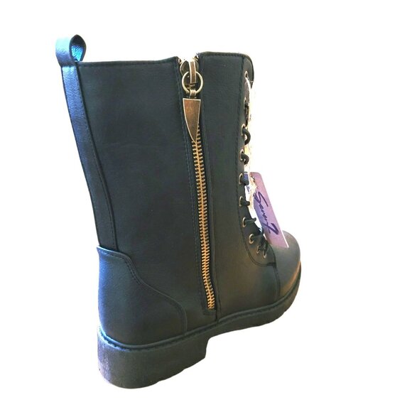 Seven7 Black Boots Mr. Zipper Brass Side Zip Lace-up Faux Leather Size 10 JJ3363 - Picture 10 of 11